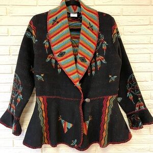 🆕 Rhonda Stark Blanket Jacket Wrap Native American Conch Flounce Peplum Medium